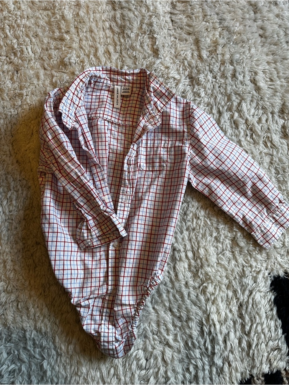 Janie and Jack White & Red Plaid Button-Front Kids Shirt Bodysuit
